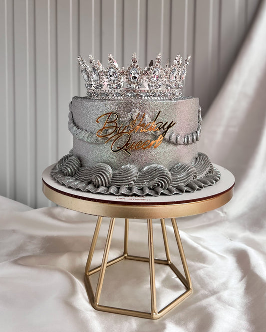 BIRTHDAY QUEEN CAKE PLATEADA - Corona