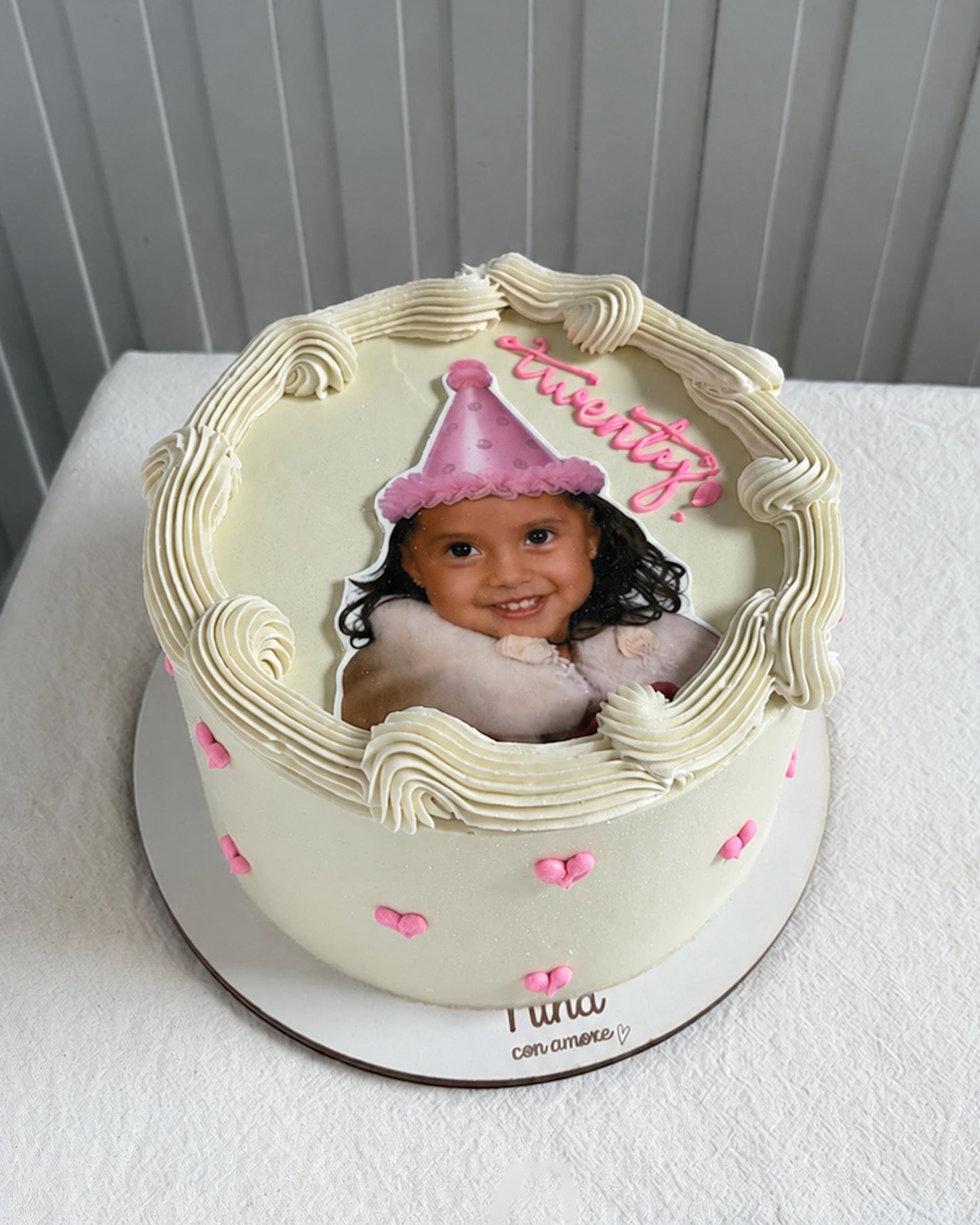 MEMORY CAKE Foto con Gorrito - Corazoncitos Rosados