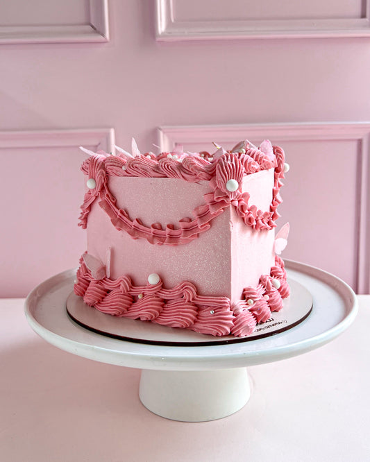 CORAZÓN VINTAGE MARIPOSAS + PERLAS - Pink