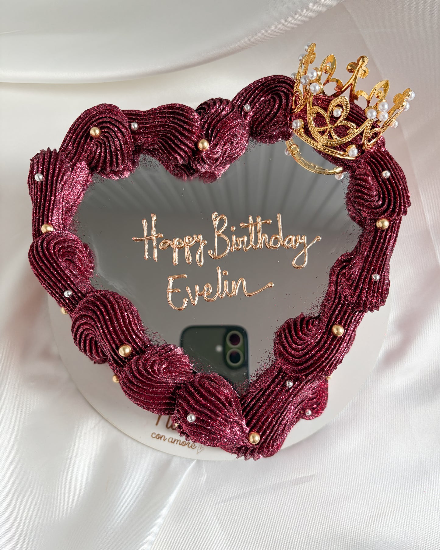 FULL GLITTER SELFIE HEART - Vinotinto + Corona