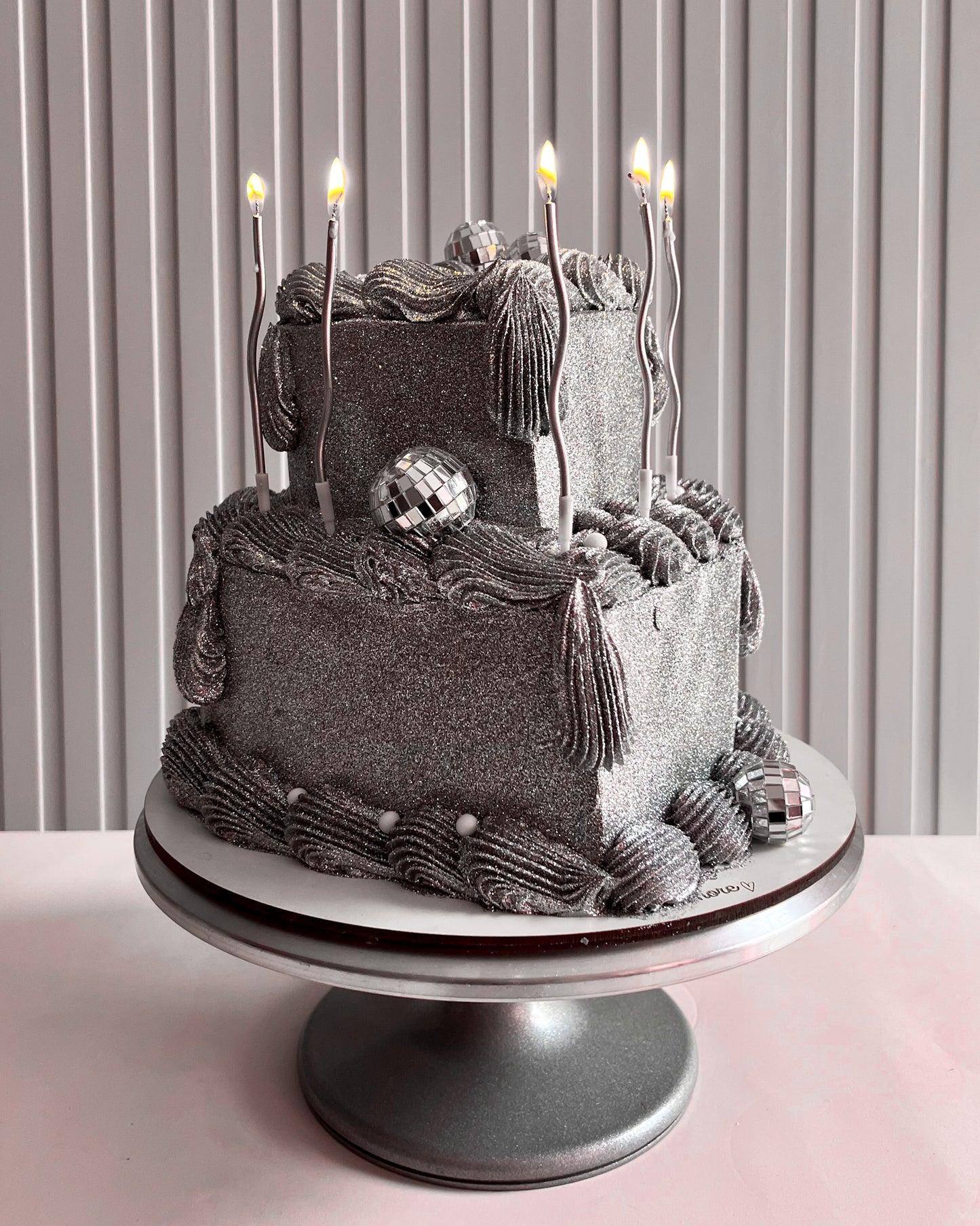 SILVER GLITTER SELFIE CAKE - DISCO BALLS🪩✨