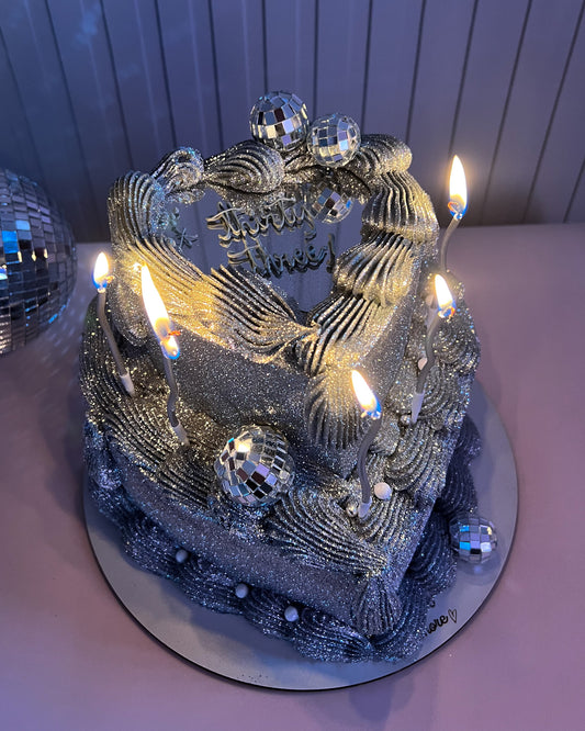 SILVER GLITTER SELFIE CAKE - DISCO BALLS🪩✨
