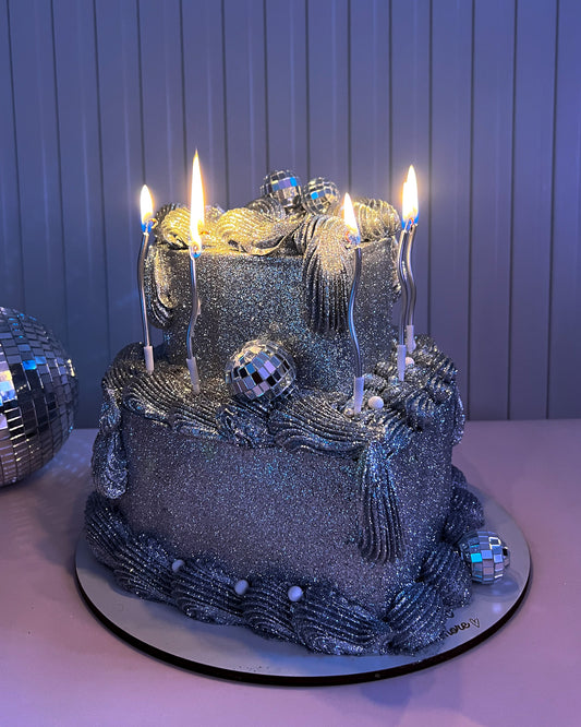 SILVER GLITTER SELFIE CAKE - DISCO BALLS🪩✨