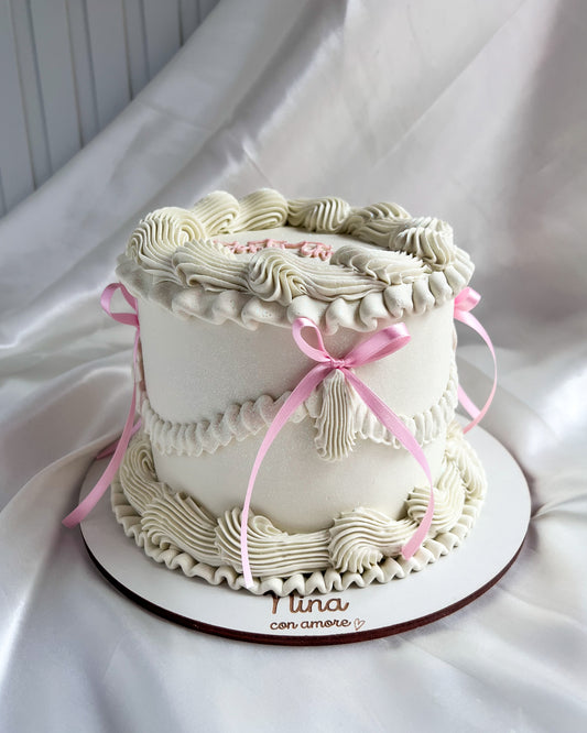 VINTAGE CAKE BLANCA - Lazos Rosados