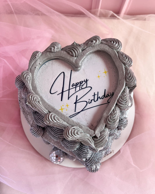 SILVER GLITTER BURNING CAKE - DISCO BALLS
