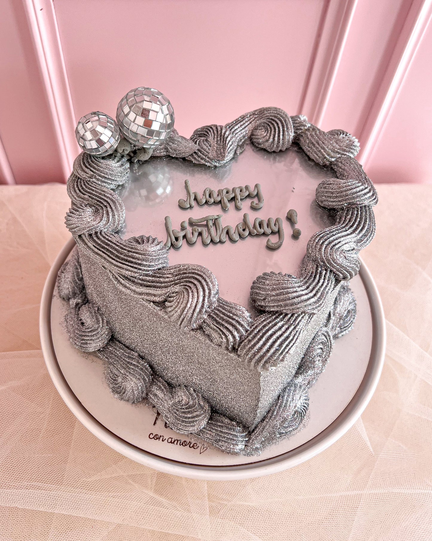 FULL GLITTER SELFIE HEART - Silver + Disco Balls