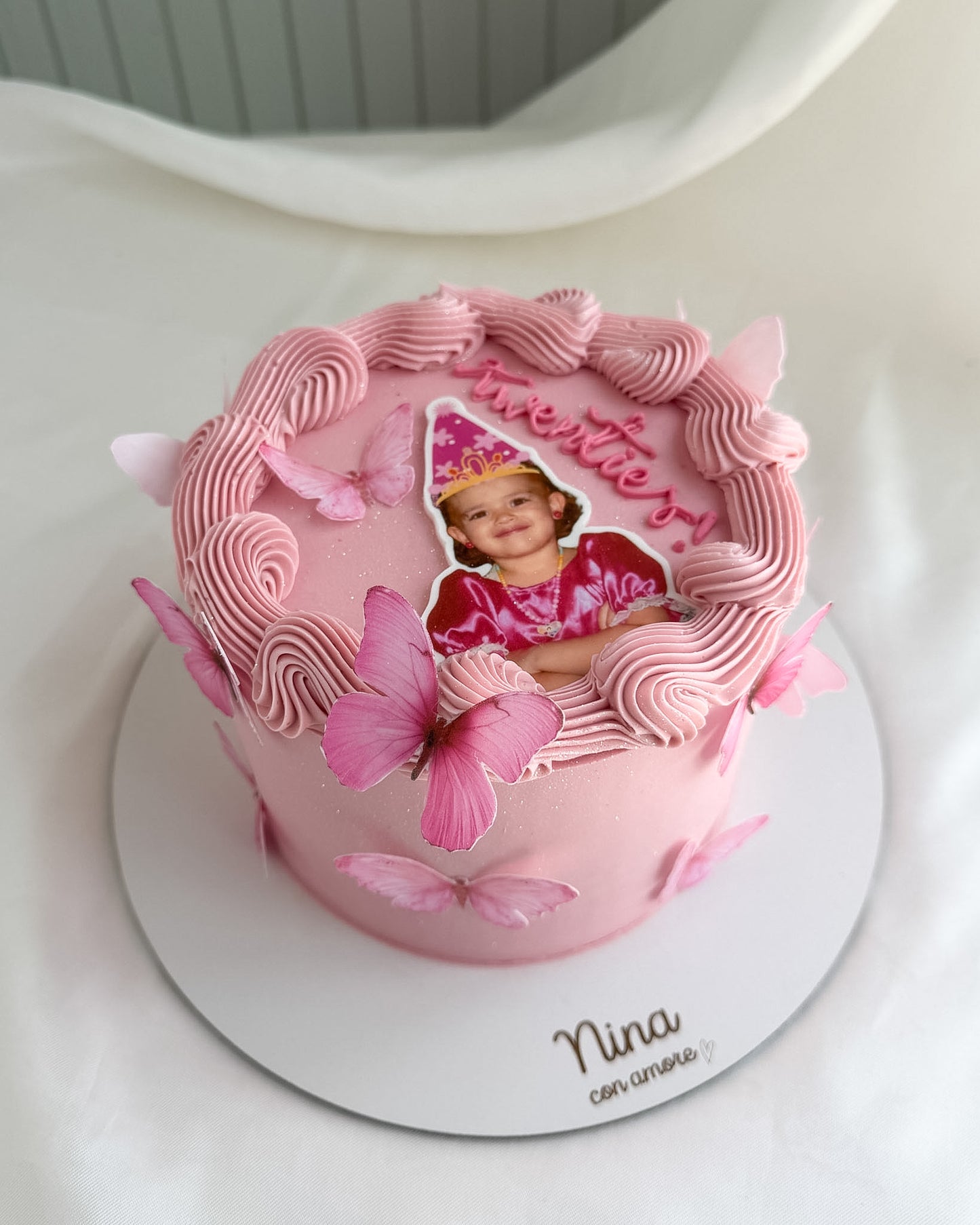 MEMORY CAKE Foto con Gorrito - Mariposas rosadas
