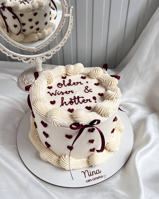 VINTAGE CAKE CORAZONCITOS - Lazos Vinotinto
