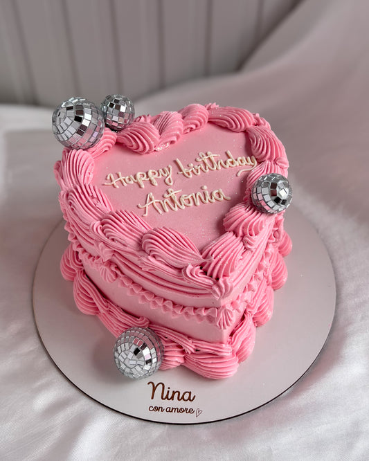 GLITTER HEART CAKE PINK  -  Discoballs