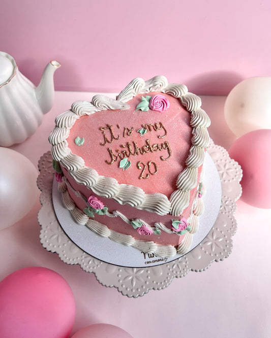 CORAZÓN VINTAGE - Tonos rosados + Rosas