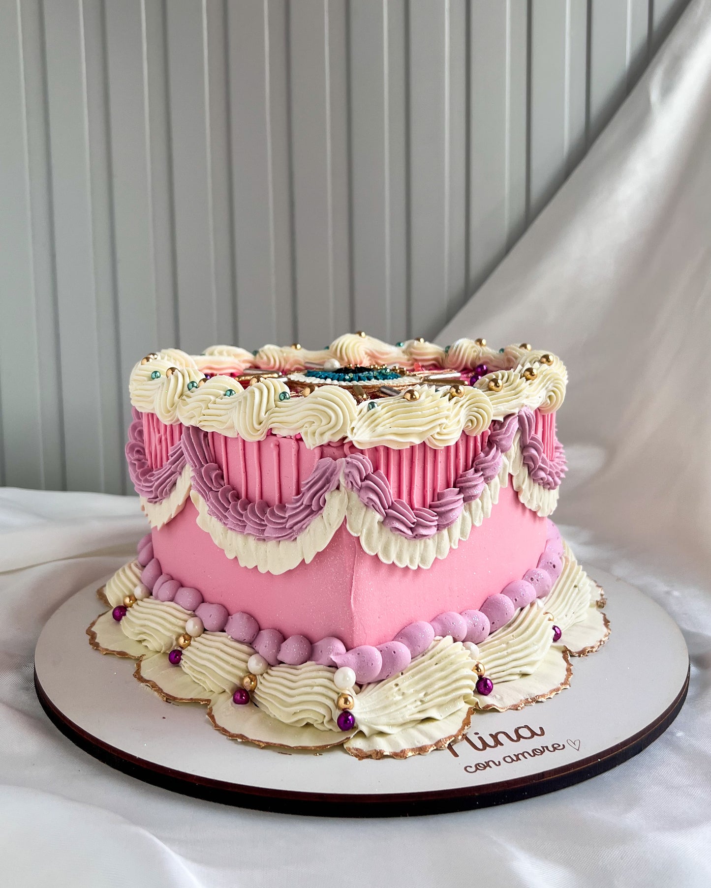 CORAZÓN OJO TURCO - ROSADO CON PERLAS