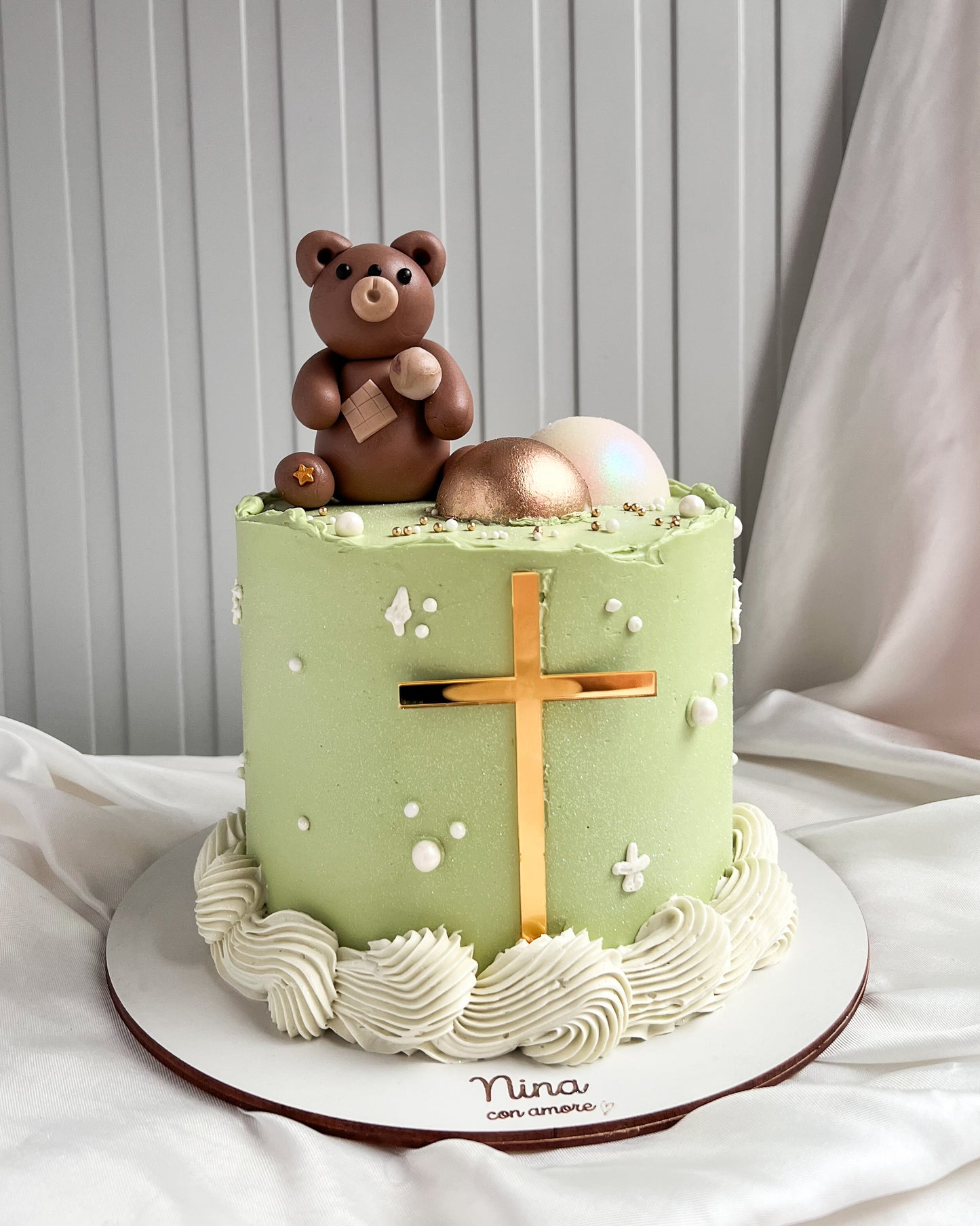 BAUTIZO CAKE - Oso + Cruz, Verde
