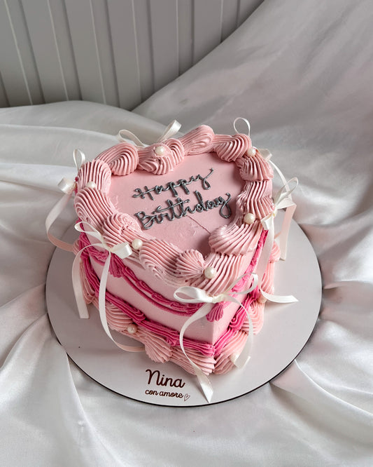 HEART CAKE ROSADO - Perlas + Lazos