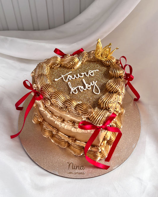 GLITTER HEART CAKE DORADO - Corona + Lazos
