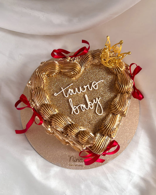 GLITTER HEART CAKE DORADO - Corona + Lazos