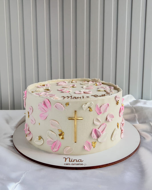 COMUNION CAKE - Flores en crema