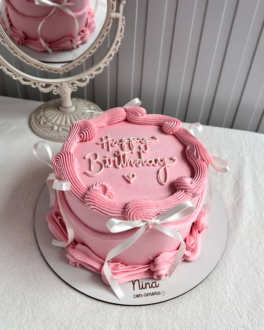VINTAGE CAKE REDONDA ROSADA - Lazos