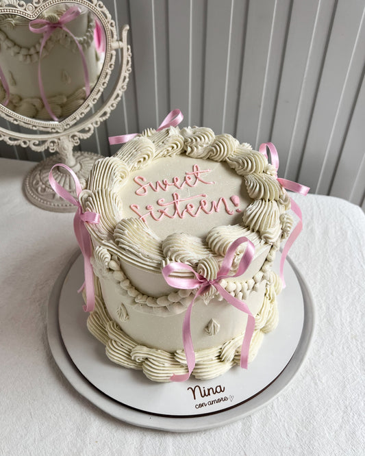 VINTAGE CAKE BLANCA - Lazos Rosados