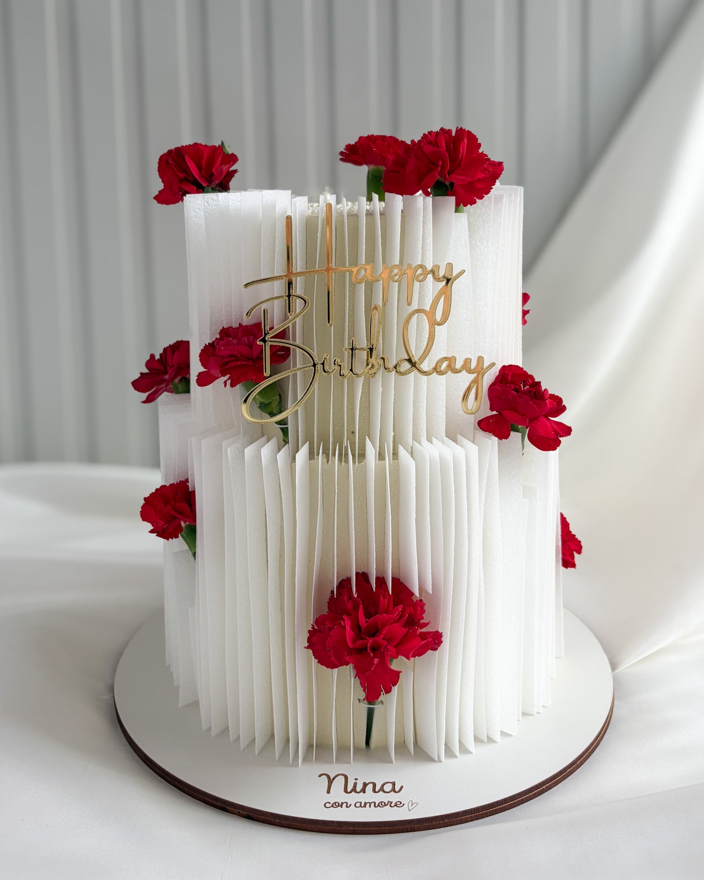 WAFER PAPER CAKE 2 PISOS CON FLORES ROJAS - Papel comestible