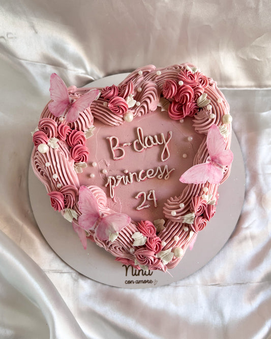 CORAZÓN VINTAGE MARIPOSAS + PERLAS - Pink