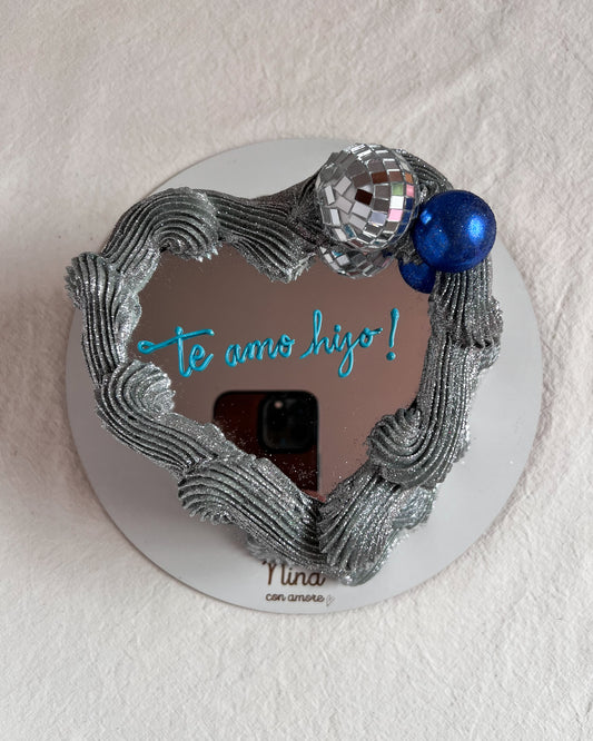 FULL GLITTER SELFIE HEART PLATEADO + Esferas Azules