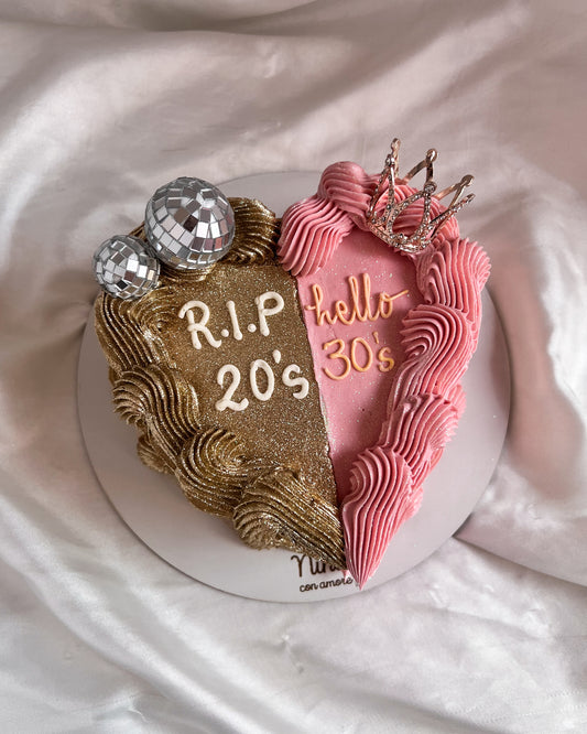 GLITTER HEART CAKE - MITAD DORADO, MITAD ROSADO - Corona y Discoballs