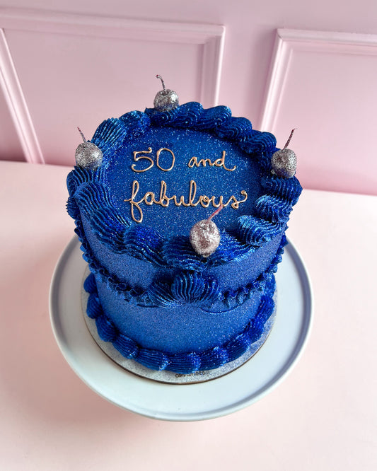 BLUE GLITTER CAKE CON CEREZASđ