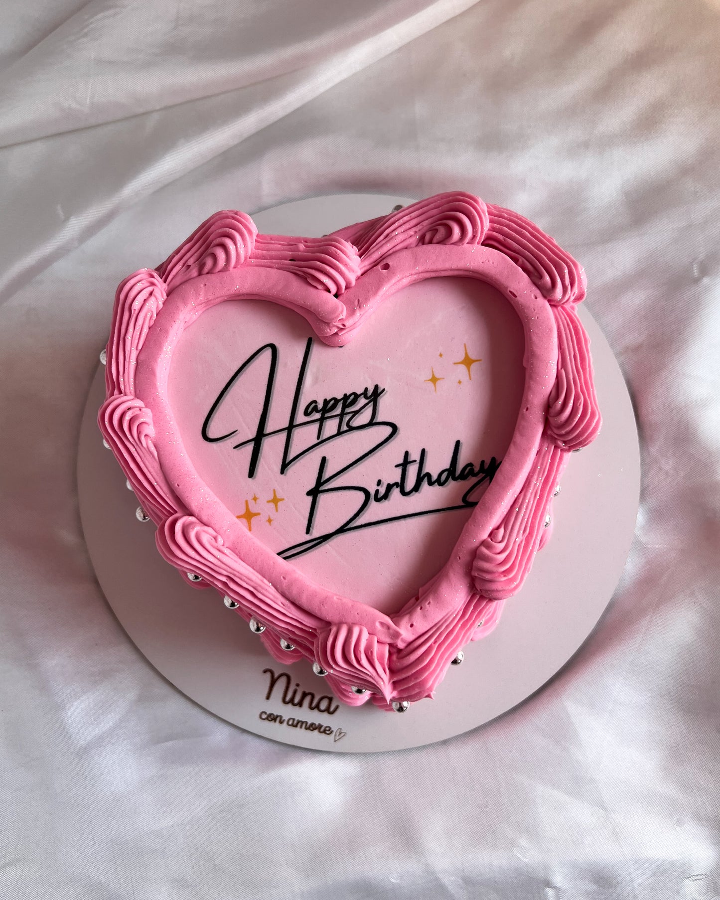 BURNING CAKE - Rosada + Perlas Plateadas