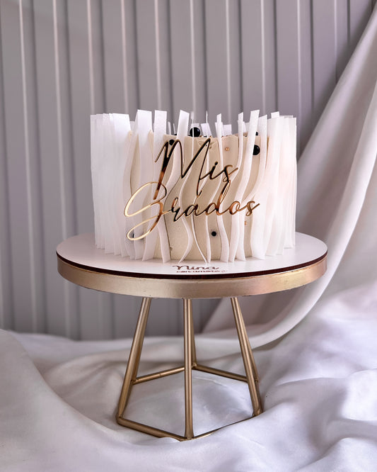 WAFER PAPER CAKE BLANCA "MIS GRADOS" - Papel comestible + Perlas Negras