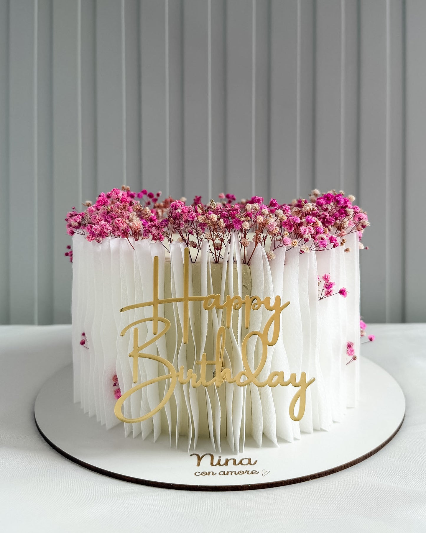 BOHO WAFER PAPER CAKE FLORES ROSADAS- Papel comestible