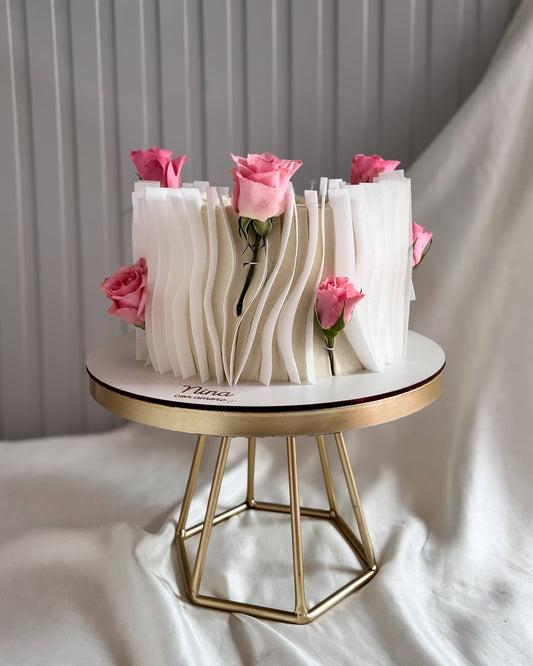 WAFER PAPER CAKE BLANCA CON FLORES ROSADAS - Papel comestible