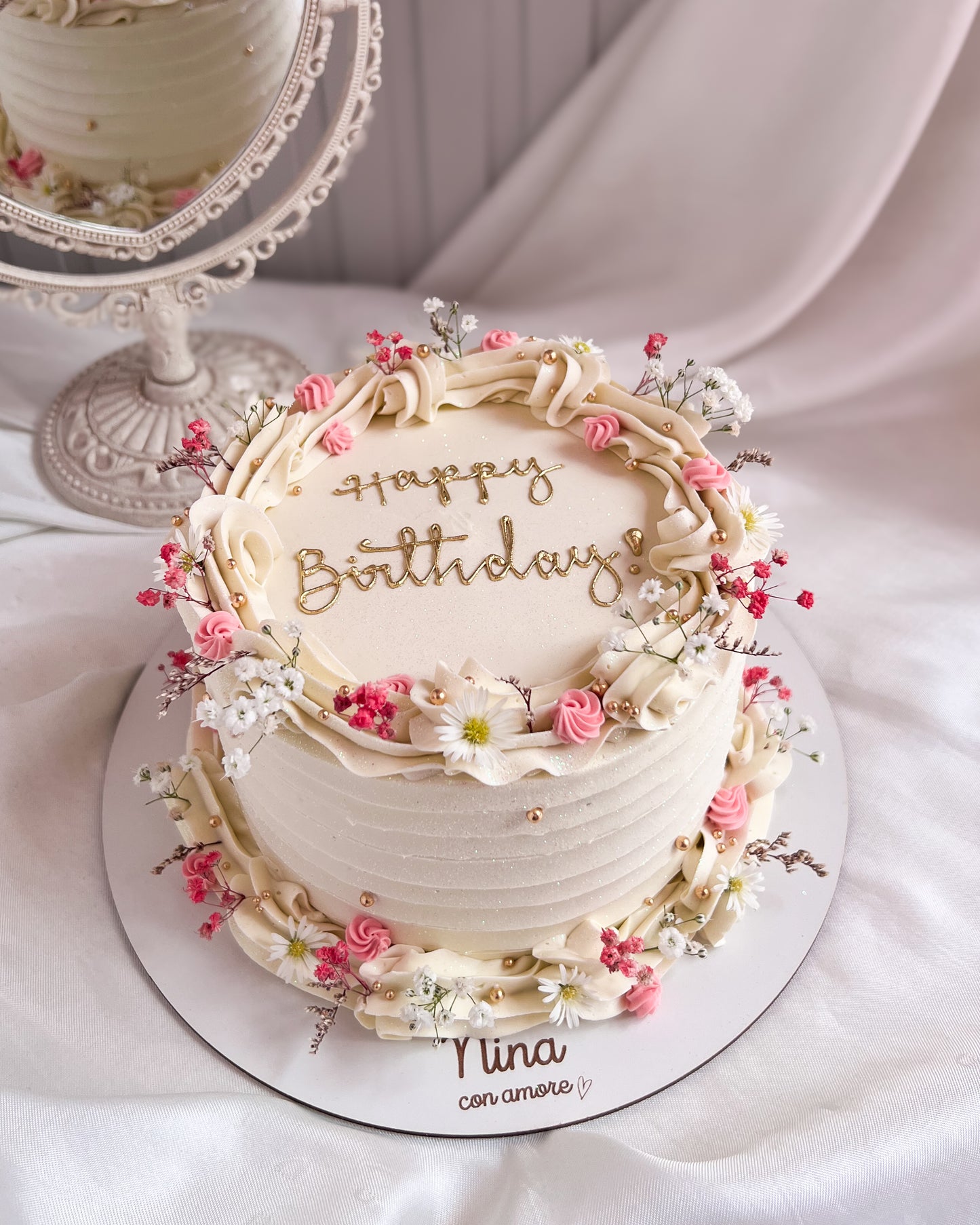 BOHO CAKE REDONDA - Perlas Doradas