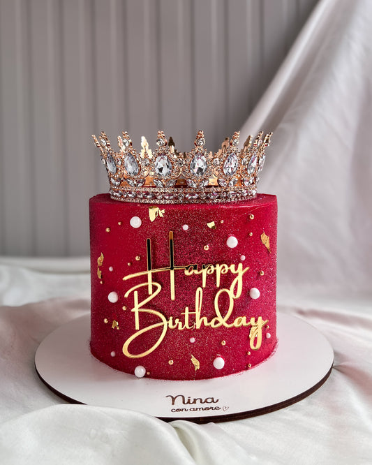 BIRTHDAY QUEEN CAKE ROJA CON PERLAS - Corona