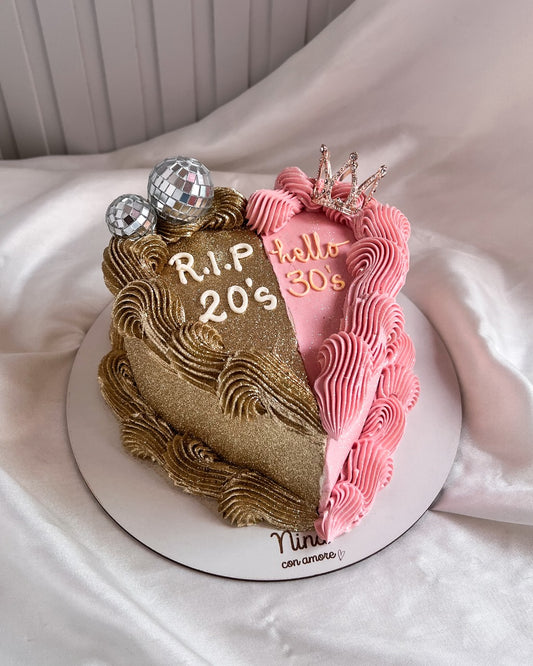 GLITTER HEART CAKE - MITAD DORADO, MITAD ROSADO - Corona y Discoballs