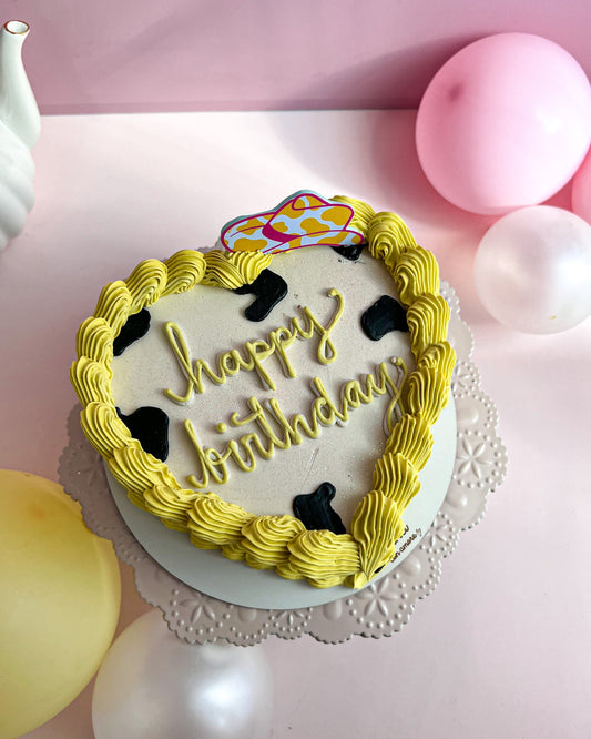 CORAZÓN VINTAGE VAQUITA AMARILLA CON SOMBRERO