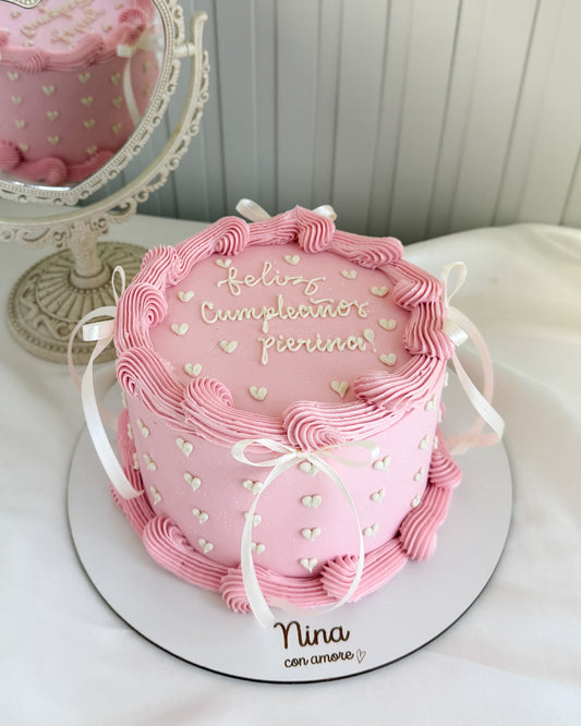 VINTAGE CAKE CON CORAZONCITOS - Lazos Blancos