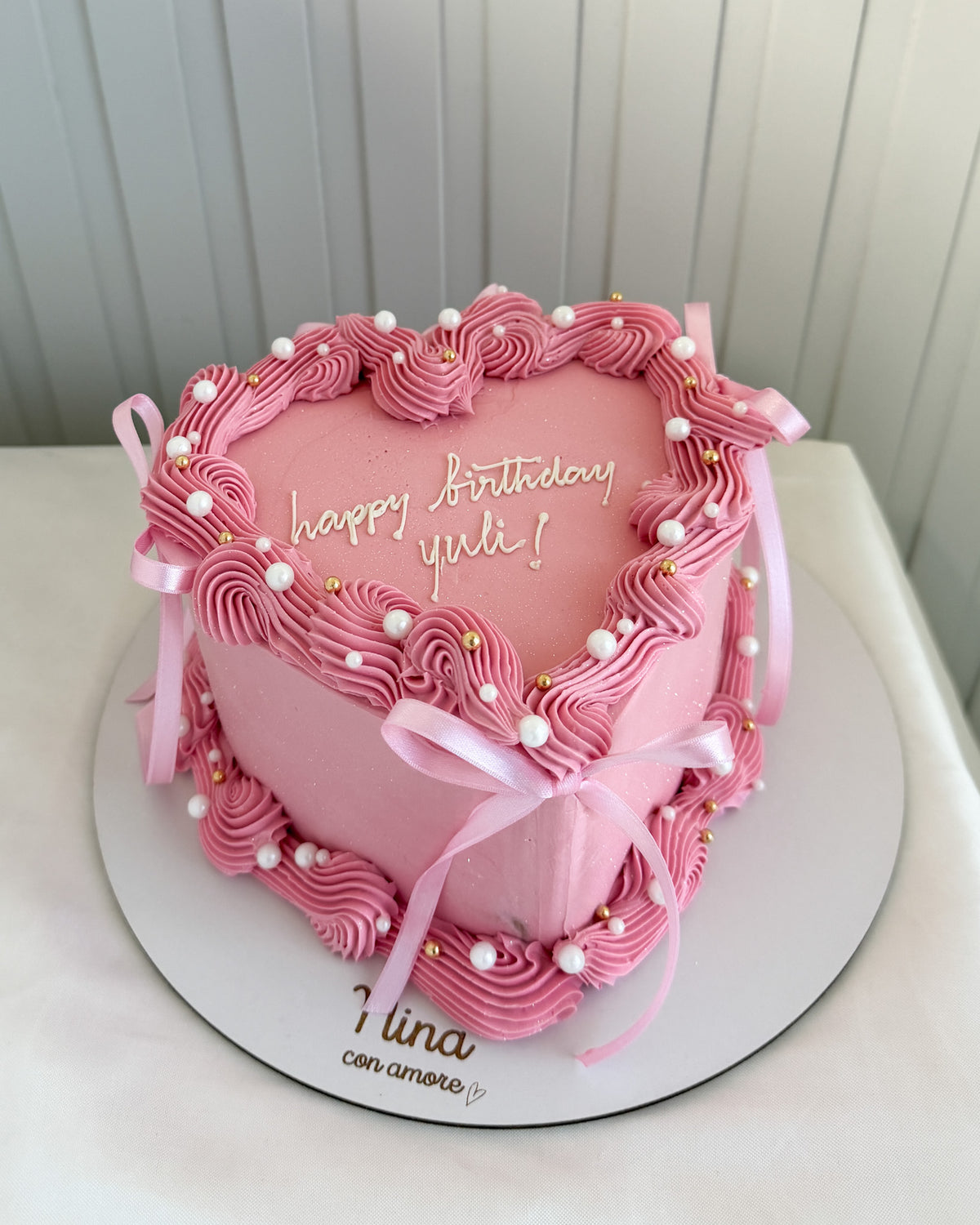 CORAZÓN ROSA PASTEL - Perlas y Lazos