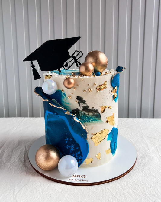 GRADUATION CAKE AZUL Y DORADO - Esferas