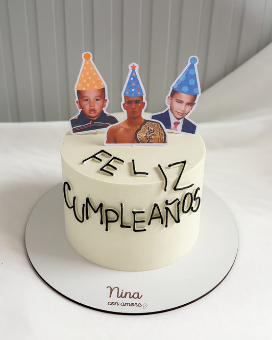 MEMORY CAKE Fotos con Gorrito - Happy Birthday en crema