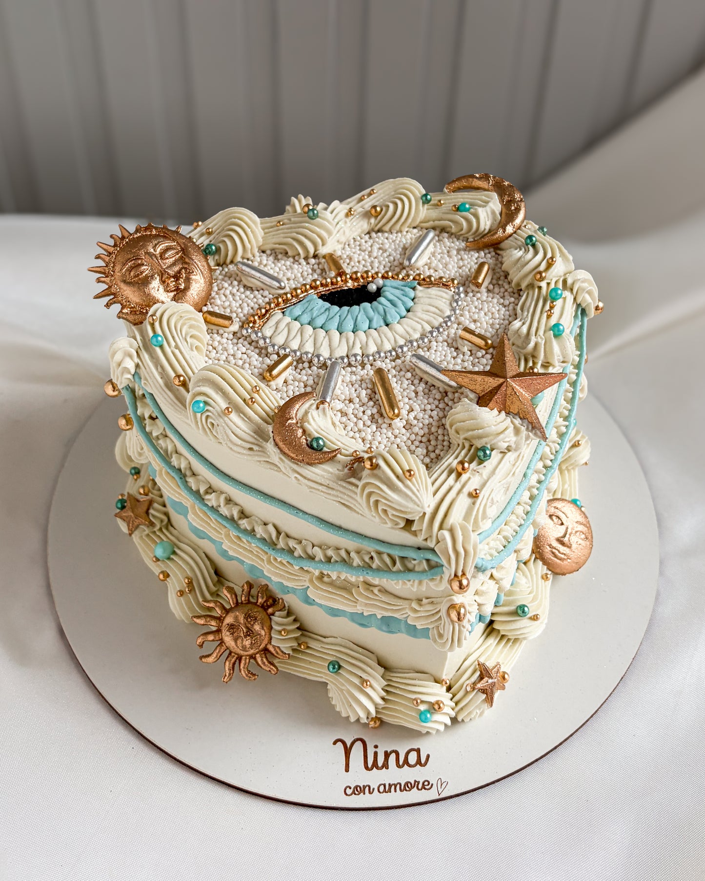 CORAZÓN OJO TURCO BLANCO Y AZUL - Apliques Astrales