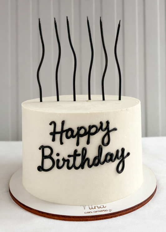 MINIMALIST CAKE BLANCA - Letras Negras "Happy Birthday"