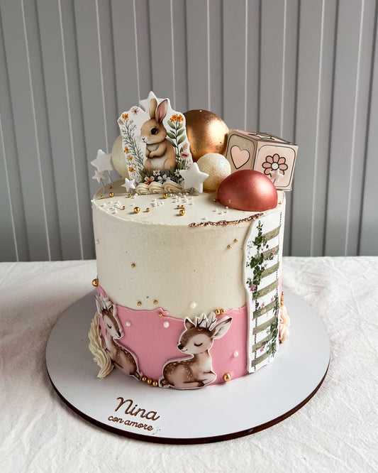 CAKE CONEJITO + Esferas Doradas