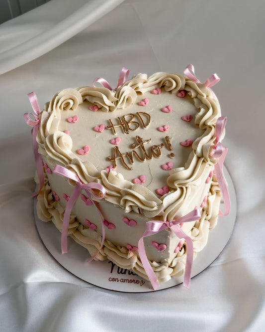 VINTAGE HEART CAKE CORAZONCITOS - Lazos Rosados