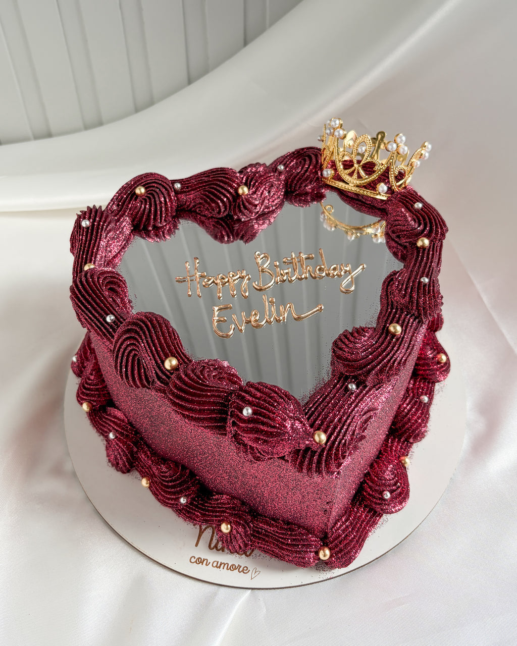 FULL GLITTER SELFIE HEART - Vinotinto + Corona