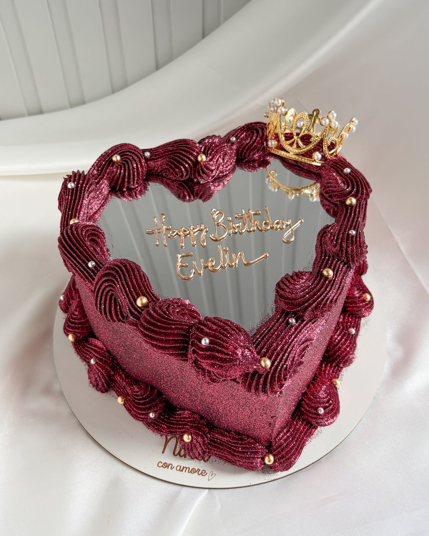 FULL GLITTER SELFIE HEART - Vinotinto + Corona