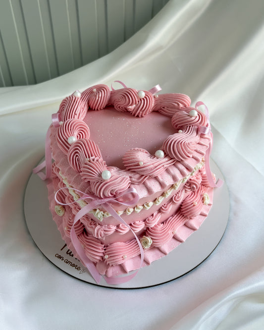 HEART CAKE ROSADO- Lazos y Perlas