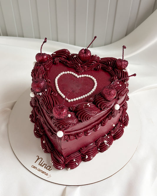 CORAZÓN VINTAGE VINOTINTO - Cerezas + Perlas