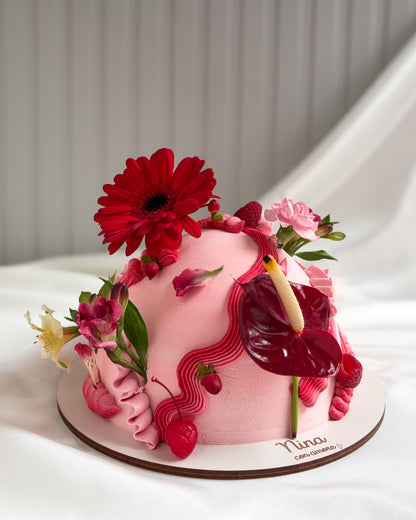 GARDEN CAKE ROJA Y ROSADA - Flores