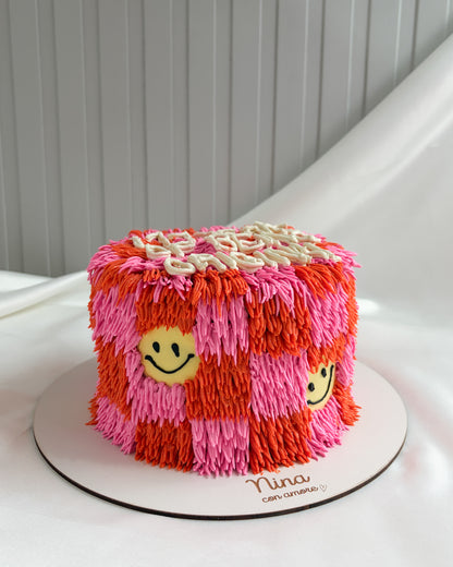HAPPY FACE! - Rug Cake Rosada y Naranja