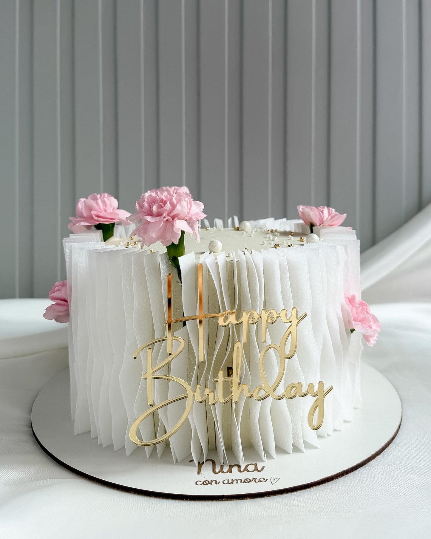 WAFER CAKE CON FLORES ROSADAS - Papel comestible